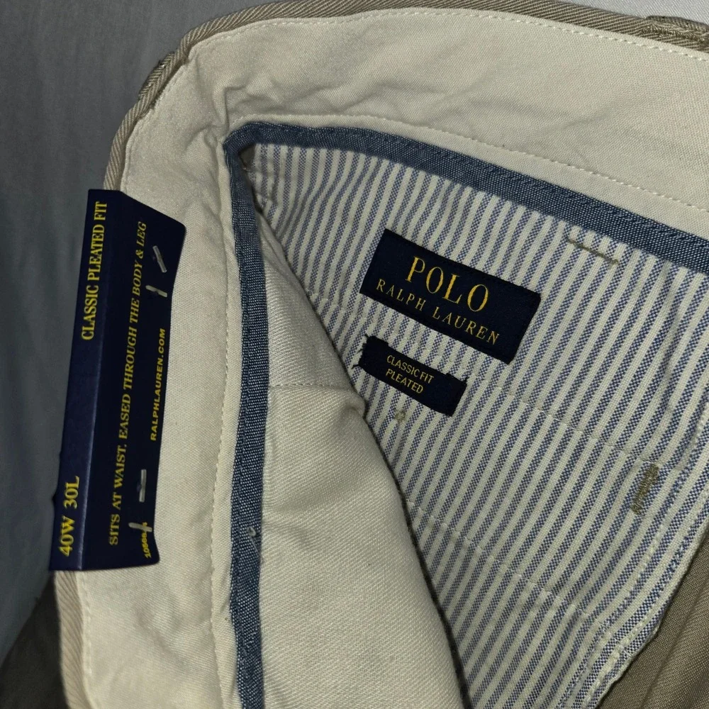NEW Polo Ralph Lauren Mens Classic Pleated Fit Chino Pants Hudson Tan 40x30